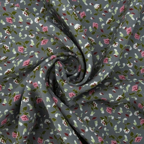 Ткань на отрез штапель 150 см 20015 Розовые цветы на сером