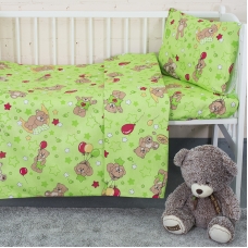 Постельное белье в детскую кроватку из бязи 350/2 Мишки зеленый