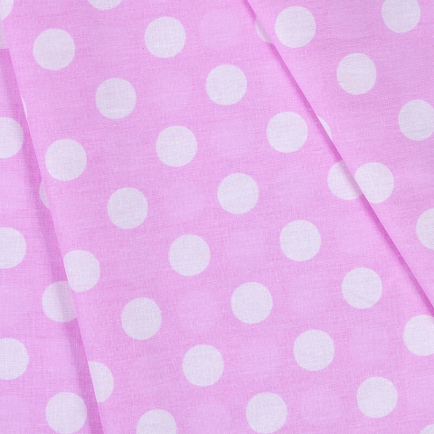 Ткань на отрез бязь плательная 150 см 1422/20 розовый фон белый горох