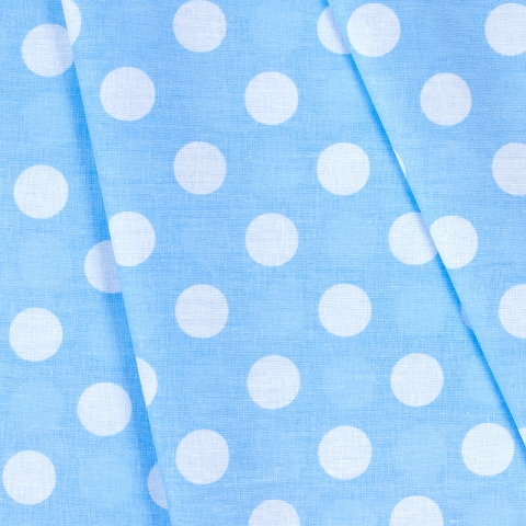 Ткань на отрез бязь плательная 150 см 1422/23 голубой фон белый горох