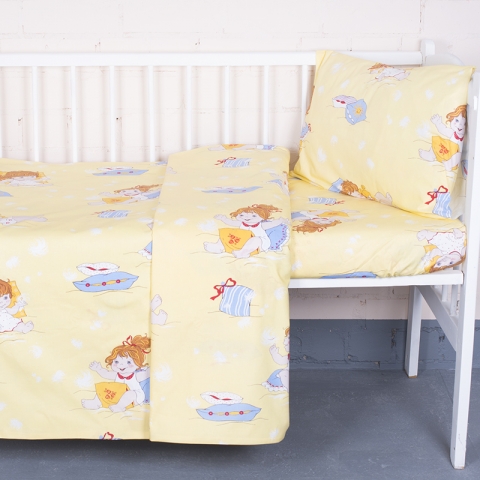 Постельное белье в детскую кроватку 92611 бязь ГОСТ с простыней на резинке