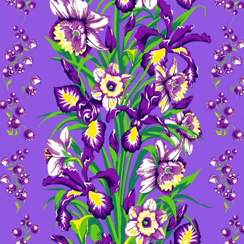 Ткань на отрез вафельное полотно 45 см 144 гр/м2 1589/1 Цветы на фиолетовом