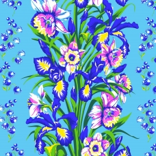 Ткань на отрез вафельное полотно 45 см 144 гр/м2 1589/3 Цветы на голубом