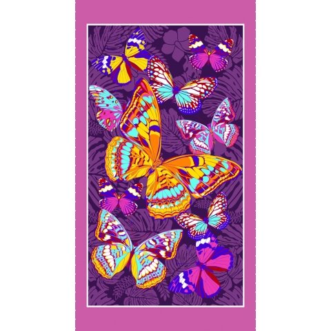 Полотенце вафельное пляжное 441/3 Бабочки цвет фиолетовый 150/75 см