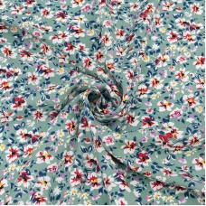 Ткань на отрез штапель 150 см 2306-1 Цветы на мятном
