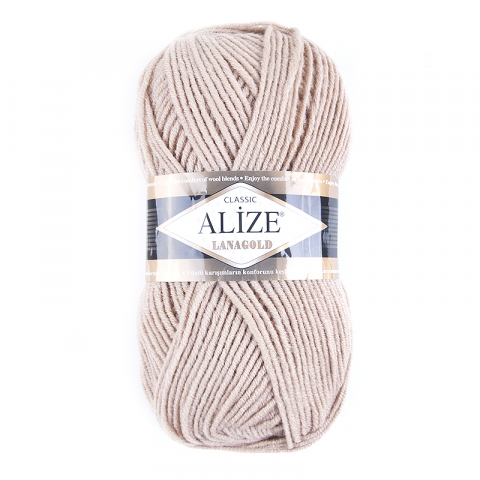 Пряжа для вязания Ализе LanaGold (49%шерсть, 51%акрил) 100гр цвет 05 бежевый