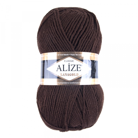 Пряжа для вязания Ализе LanaGold (49%шерсть, 51%акрил) 100гр цвет 26 коричневый