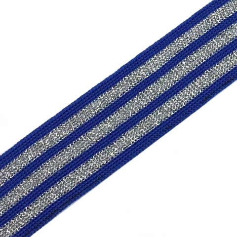 Лампасы №55 синие серебряные полосы с люриксом 2,8 см уп 10 м