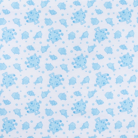 Ткань на отрез фланель 90 см 98031 Коты цвет голубой