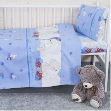 Постельное белье в детскую кроватку из поплина 1636/2 Мой ангелочек голубой  с простыней без резинки