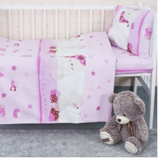 Постельное белье в детскую кроватку из поплина 1636/4 Мой ангелочек розовый  с простыней без резинки