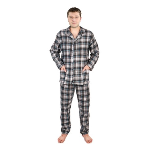 Пижама мужская фланель клетка 48-50 цвет серый