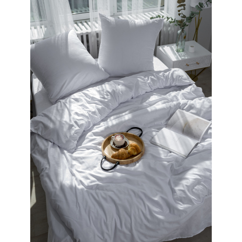 Постельное белье VT из полисатина жаккард белый 2-х сп с евро простыней