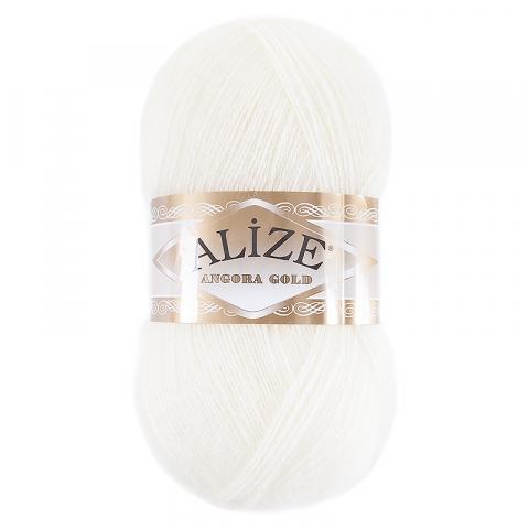 Пряжа для вязания Ализе AngoraGold (20%шерсть, 80%акрил) 100гр цвет 001 кремовый