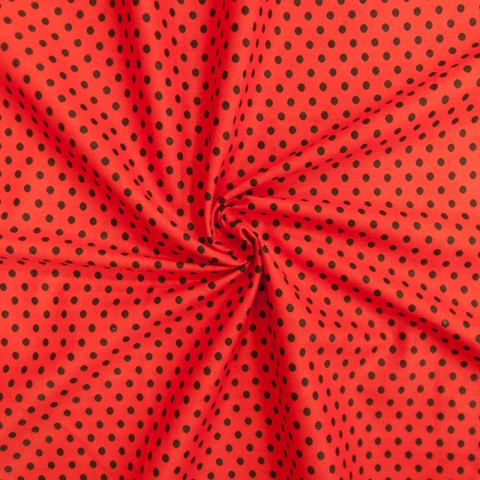 Ткань на отрез бязь плательная 150 см 1359/6 красный фон черный горох