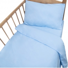 Постельное белье в детскую кроватку из сатина с простыней на резинке Голубой