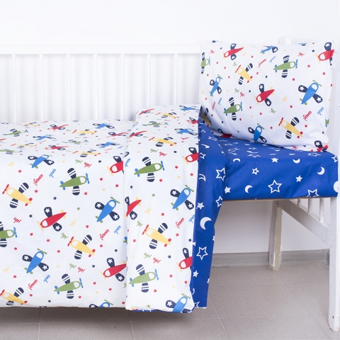 Постельное белье в детскую кроватку 2014+394/21 поплин с простыней на резинке