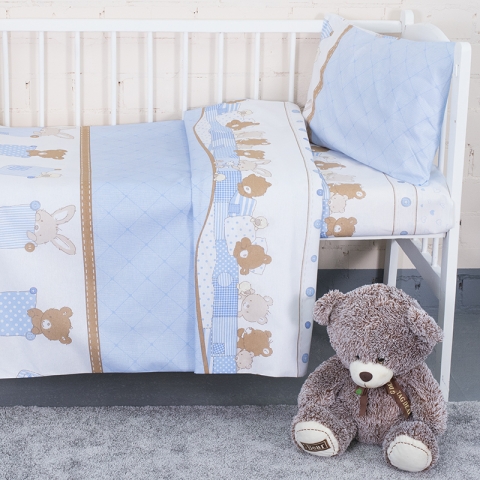 Постельное белье в детскую кроватку 8078 Спящие мишки голубой