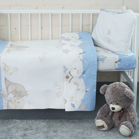 Постельное белье в детскую кроватку 8077 Птенчики цвет голубой