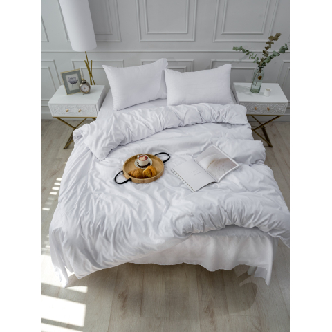 Постельное белье VT из полисатина жаккард белый 2-х сп с евро простыней с наволочками 50/70