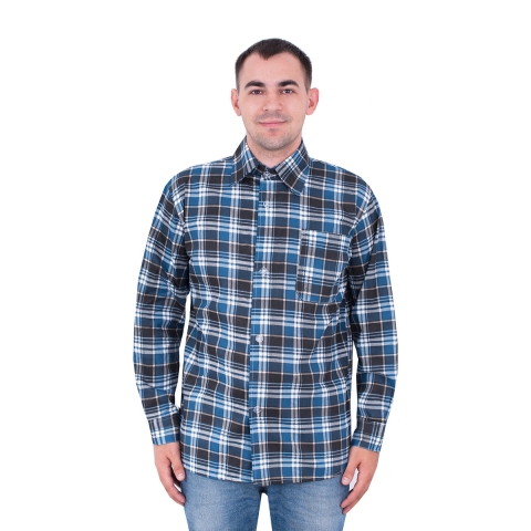 Рубашка мужская рукав длинный бязь набивная 40-42 Клетка Синяя