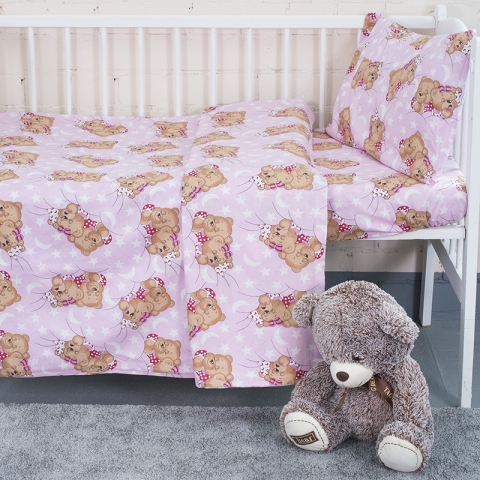 Постельное белье в детскую кроватку 1286/2 Соня розовый с простыней на резинке
