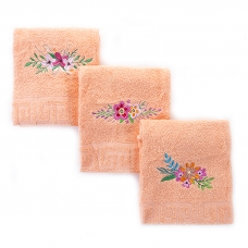 Махровое полотенце с вышивкой Цветы 40/70 см цвет персиковый