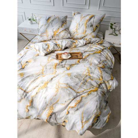 Постельное белье VT из полисатина 12138-07b 2-х сп с евро простыней с наволочками 50/70