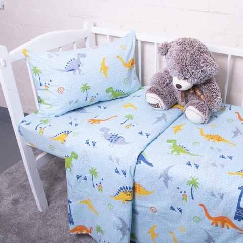Постельное белье из бязи в детскую кроватку 464-1 Дино голубой