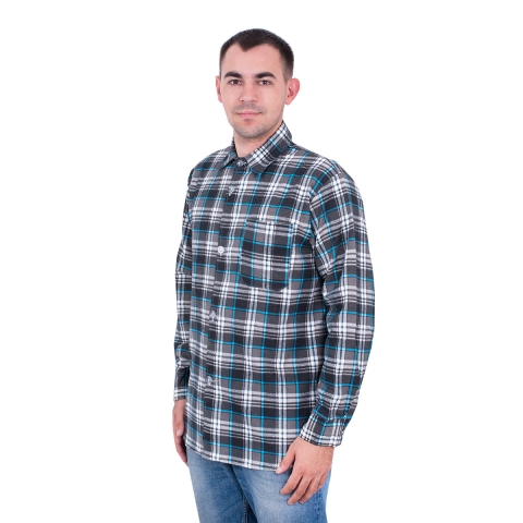 Рубашка мужская рукав длинный фланель набивная 52-54 Клетка Серая