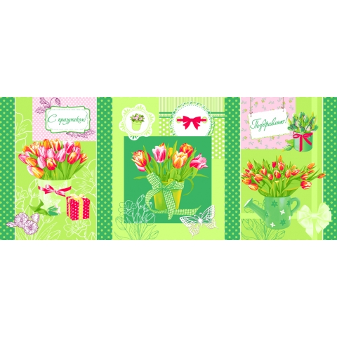Полотенце вафельное 50/60 см 449/2 Тюльпаны цвет зеленый