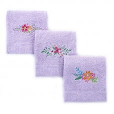 Махровое полотенце с вышивкой Цветы 40/70 см цвет сиреневый