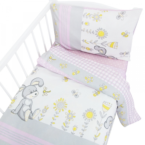 Постельное белье в детскую кроватку 8069/3 Кролик розовый с простыней на резинке