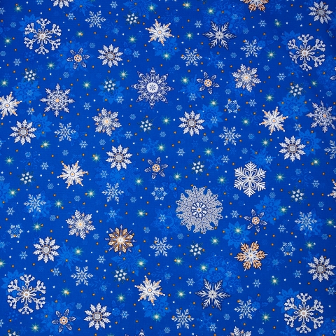 Ткань на отрез вафельное полотно набивное 150 см 35033/3 Снежинки цвет синий