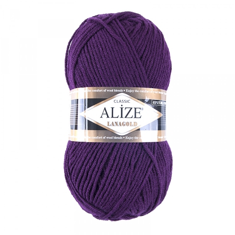 Пряжа для вязания Ализе LanaGold (49%шерсть, 51%акрил) 100гр цвет 111 фуксия