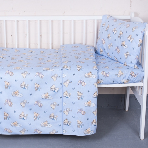 Постельное белье в детскую кроватку 1841/3 поплин с простыней на резинке