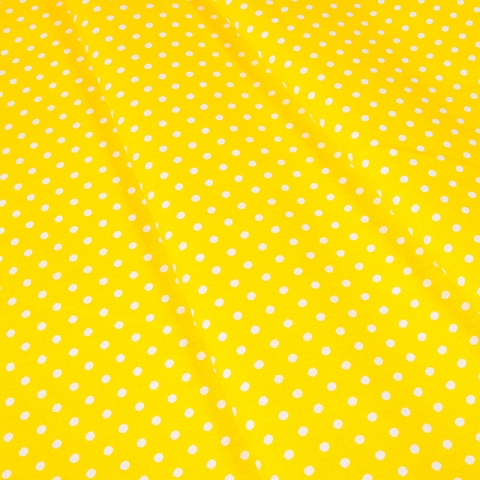 Ткань на отрез бязь плательная 150 см 1359/21 желтый фон белый горох