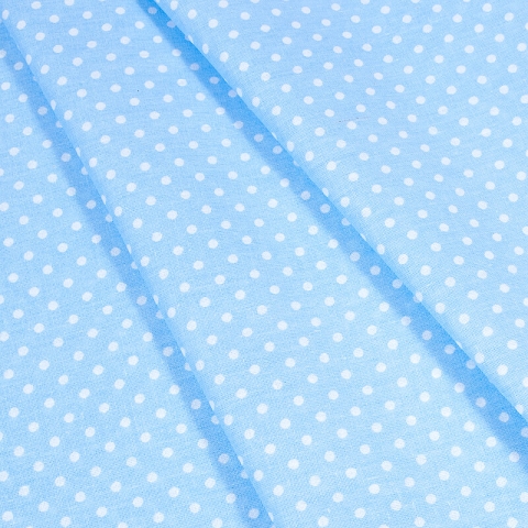 Ткань на отрез бязь плательная 150 см 1359/23 голубой фон белый горох