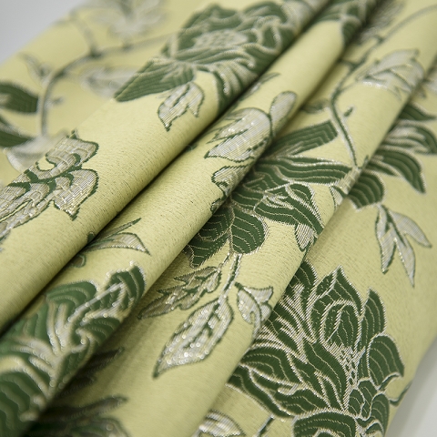 Портьерная ткань с люрексом 150 см на отрез H627 цвет 4 зелёный цветы