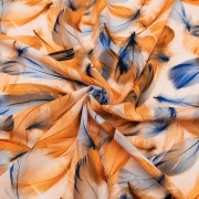 Ткань на отрез штапель 150 см 70623-2 Воздушные перья цвет оранжево-синий