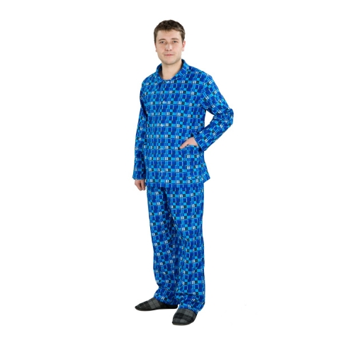 Пижама мужская фланель клетка 40-42 цвет голубой