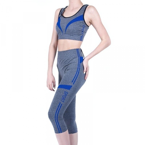 Женский спортивный костюм топ+бриджи 211 цвет синий размер  42-48