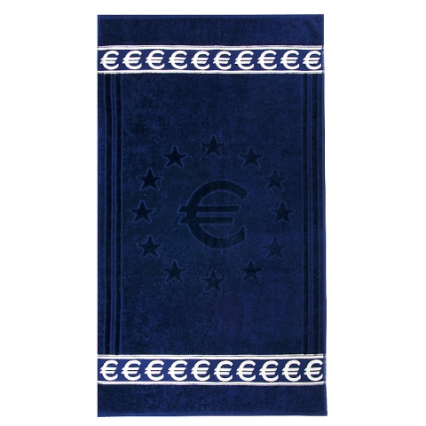 Полотенце велюровое Европа 70/130 см цвет синий с евро
