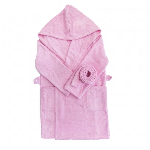 Халат детский махровый с капюшоном розовый 128-134 см