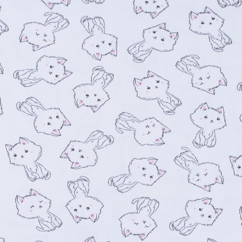 Ткань на отрез интерлок Милые котятки 5426-19 цвет белый