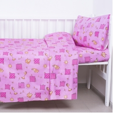 Постельное белье в детскую кроватку из бязи 366/3 Жирафики цвет розовый ГОСТ