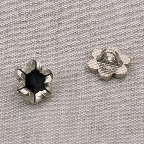 Пуговица металл ПМ64 11мм никель цветок черная эмаль уп 12 шт