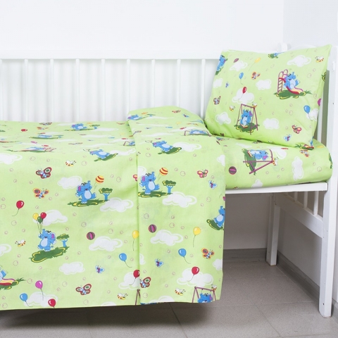 Постельное белье в детскую кроватку 315/3 Слоники с шариками зеленый ГОСТ