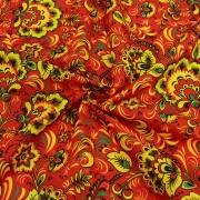 Ткань на отрез габардин 1403-2 Хохлома на красном