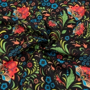 Ткань на отрез габардин 9005-2 Сказочные цветы на черном